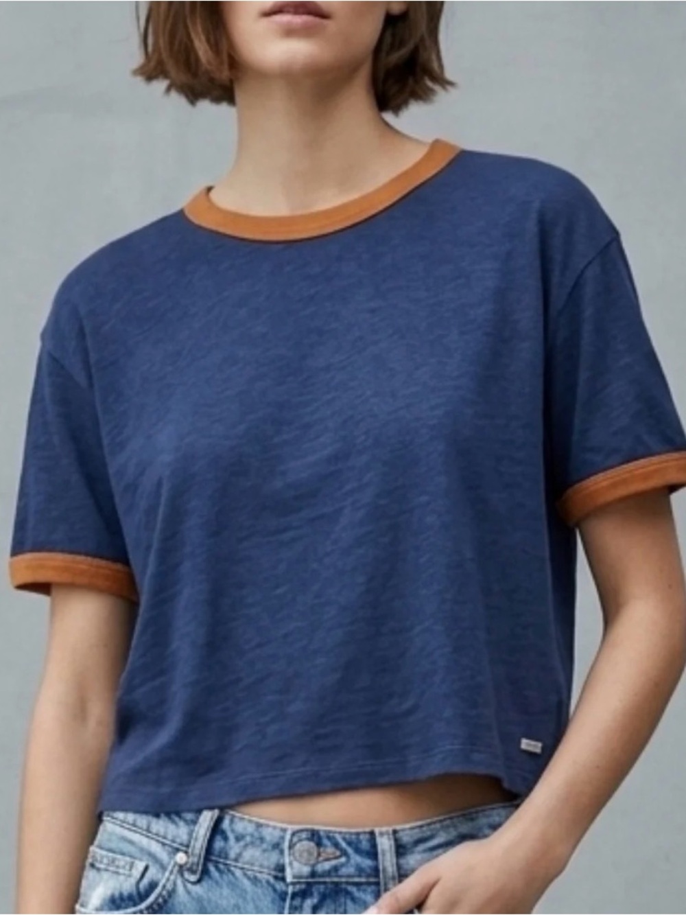 Madewell Blue Ringer T‑Shirt with Orange Trim